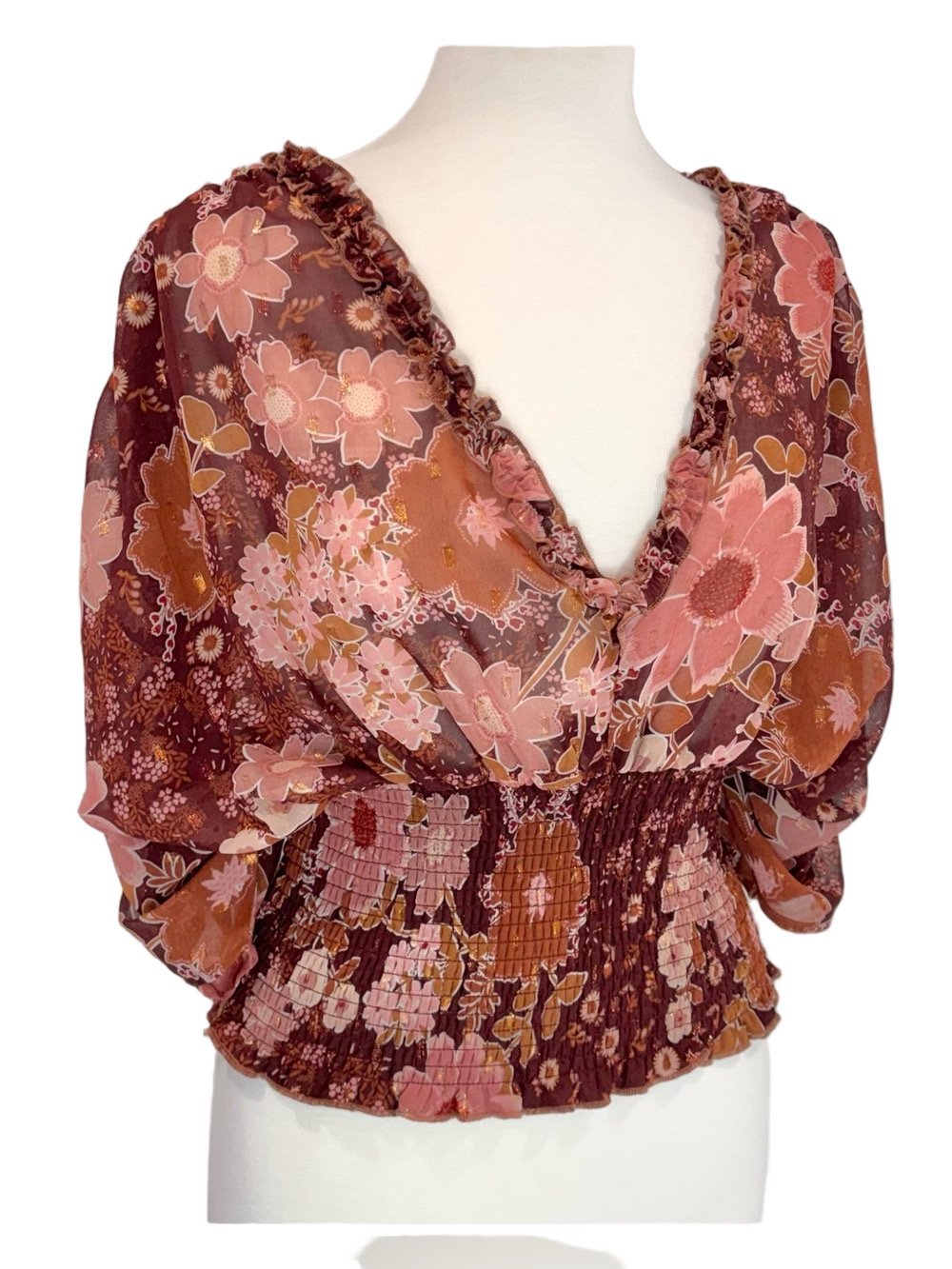 Q&A brown and pink floral top
